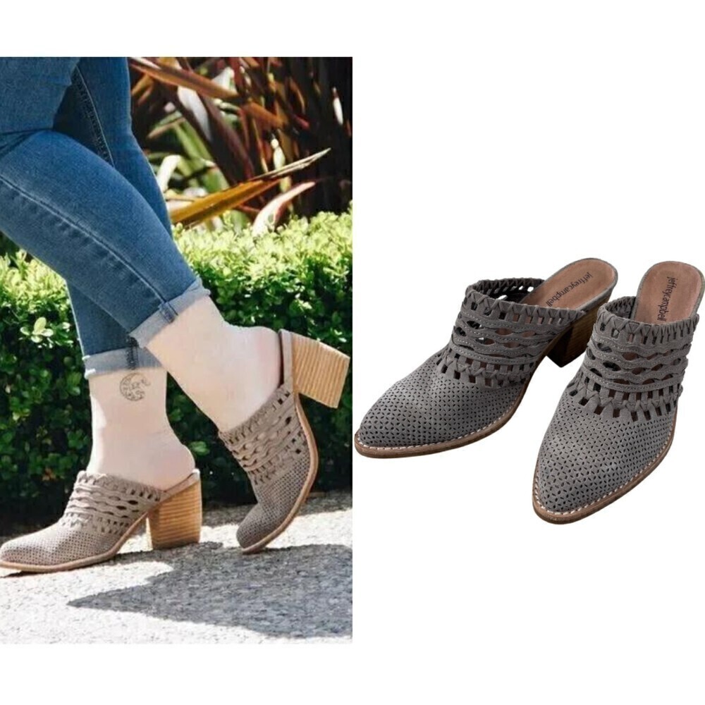 Jeffrey Campbell Women Size 8 Favela Woven Perforation Leather Slip On Heel Mule